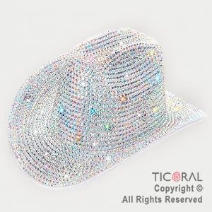 SOMBRERO COWBOY STRASS GEMAS IRIDISCENTE BLANCO x 1